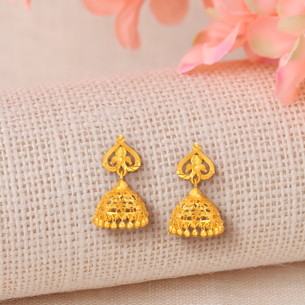 Traditional Spade Pattern Charming Gold Jhumkas