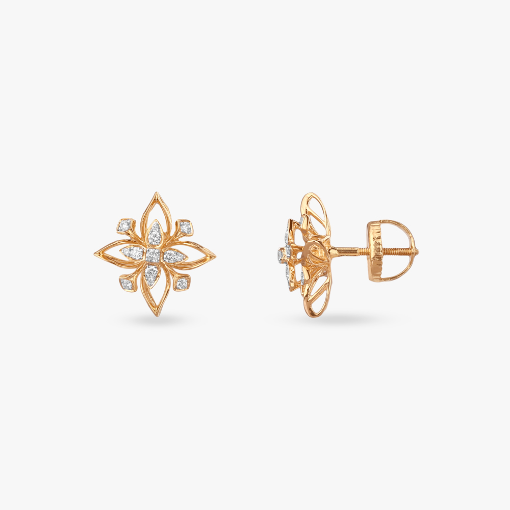 Radiant Floral Diamond Stud Earrings,,hi-res image number null