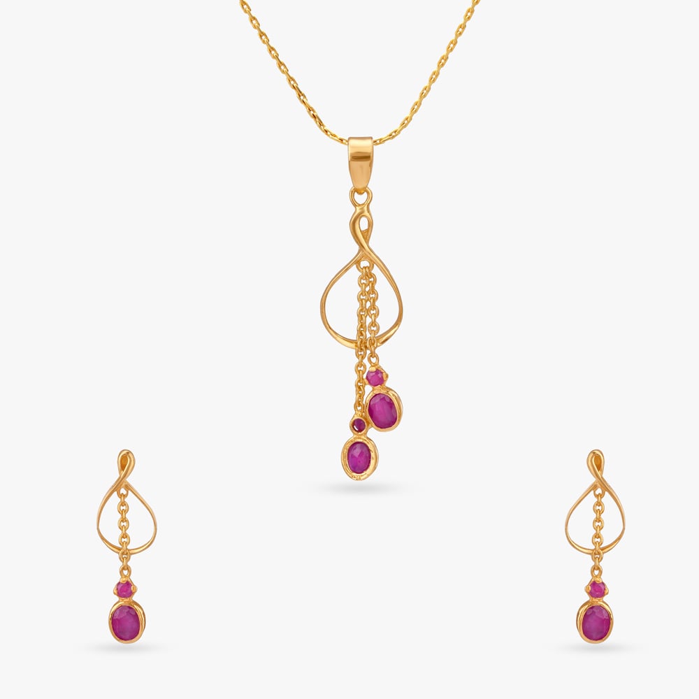 Twisted Drape Ruby Pendant and Earrings Set,,hi-res image number null