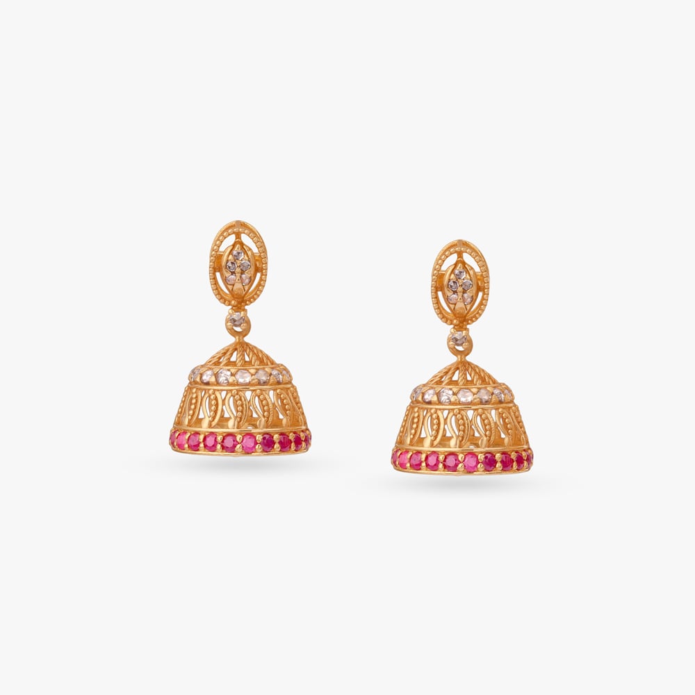 Petal Pavilion Gold Jhumka Earrings,,hi-res image number null