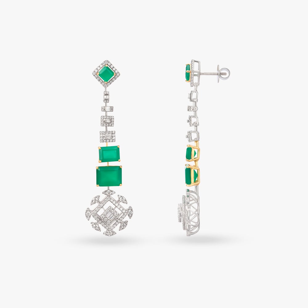 Cascading Diamond and Green Onyx Earrings,,hi-res image number null