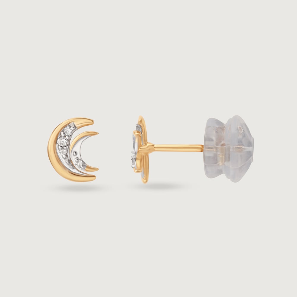 Moonlight Serenade 14KT Crescent Moon Diamond Stud Earring,,hi-res image number null