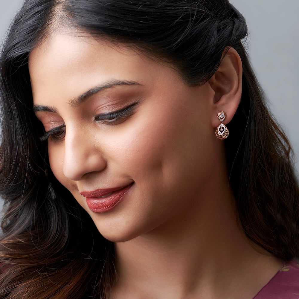 Eclectic Fancy Diamond Drop Earrings in White and Rose Gold,,hi-res image number null