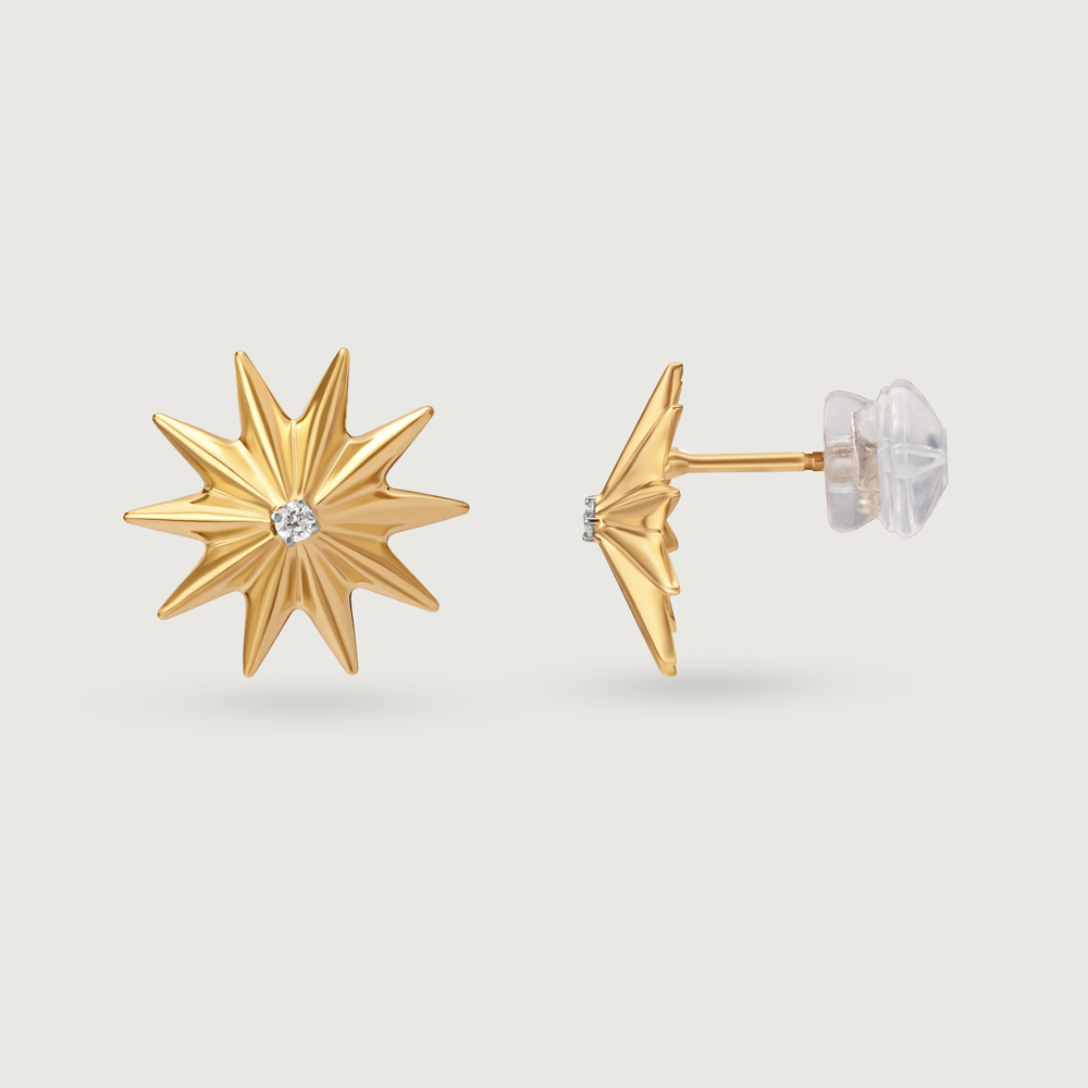 Timeless Radiating Star 14KT Diamond Stud Earring,,hi-res image number null