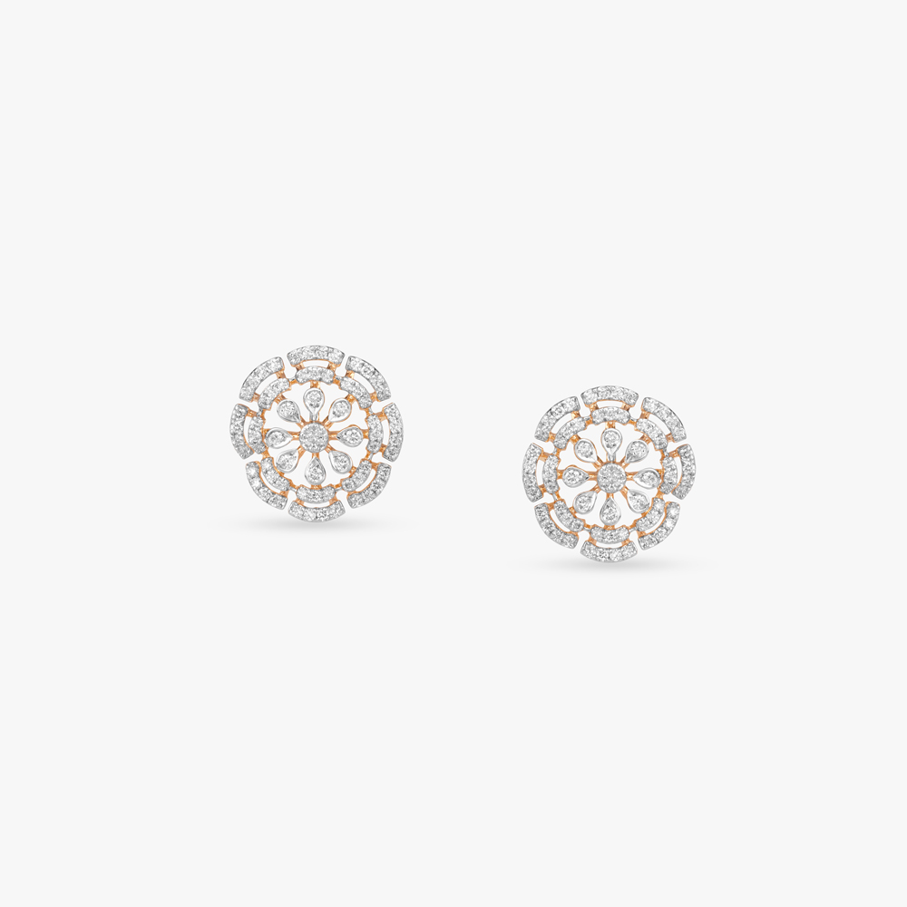Petal Compass Diamond Stud Earrings,,hi-res image number null