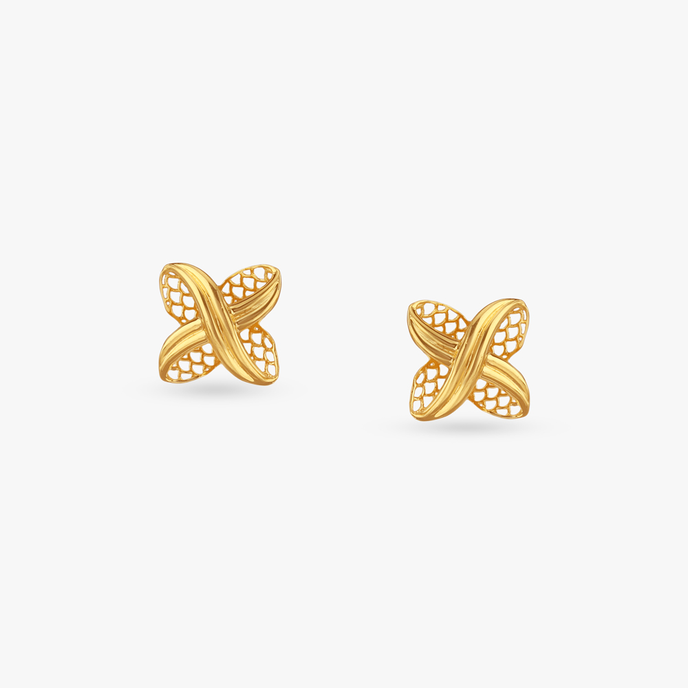 Crossover Petal Gold Stud Earrings,,hi-res image number null