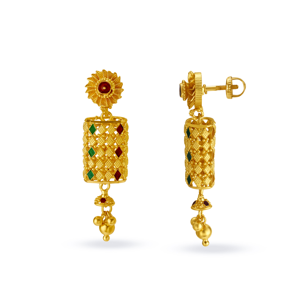 Striking Meenakari Gold Drop Earrings,,hi-res image number null