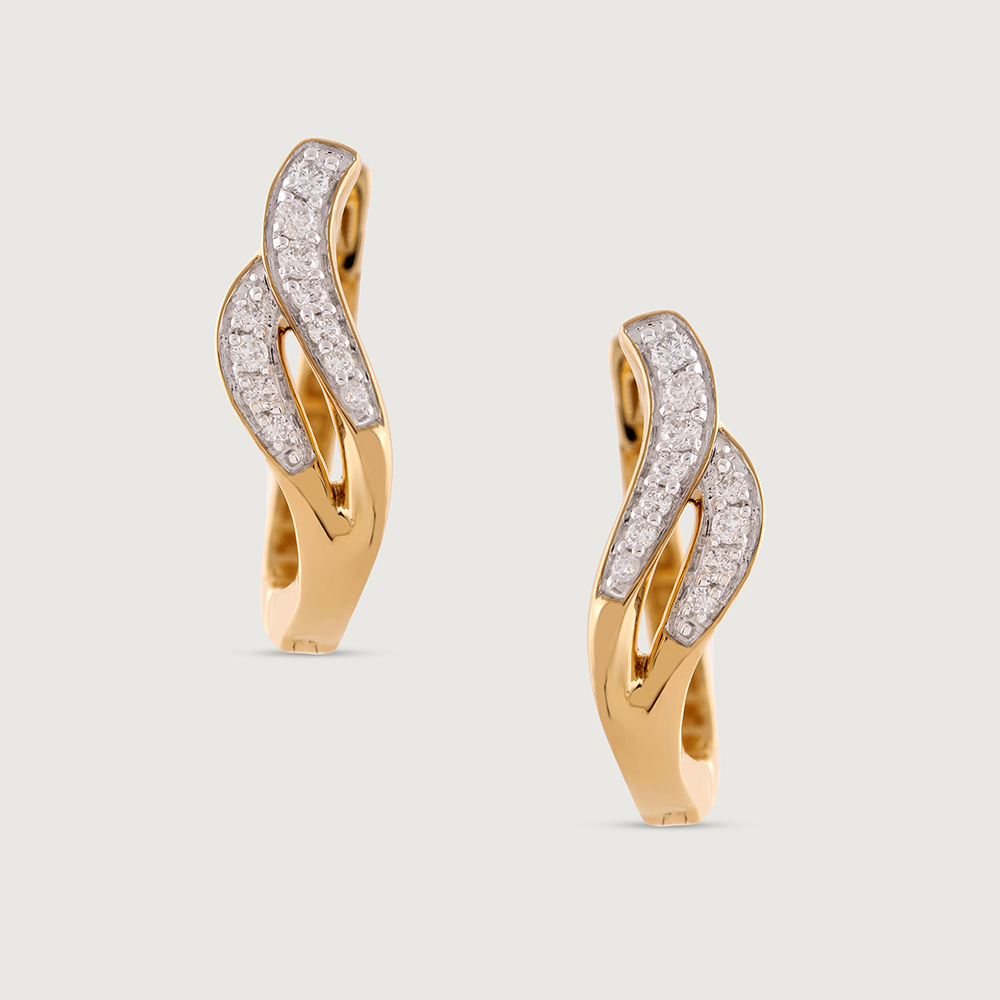 Sleek Chic Gold & Diamond Hoop Earrings,,hi-res image number null