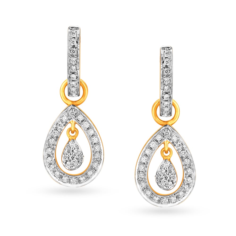 

Alluring Teardrop Shaped Gold and Diamond Hoop Earrings