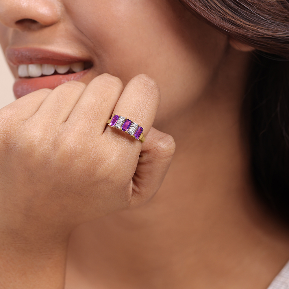 Twilight Mix 14KT Diamond & Amethyst Finger Ring,,hi-res image number null