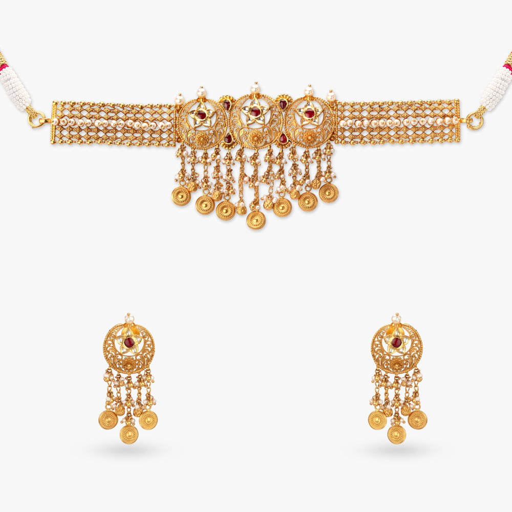 Antique Chand Bali Gold Necklace Set,,hi-res image number null