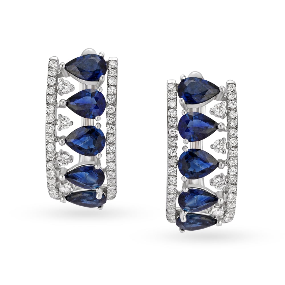 Shimmering 18 Karat White Gold And Diamond And Sapphire Hoops,,hi-res image number null