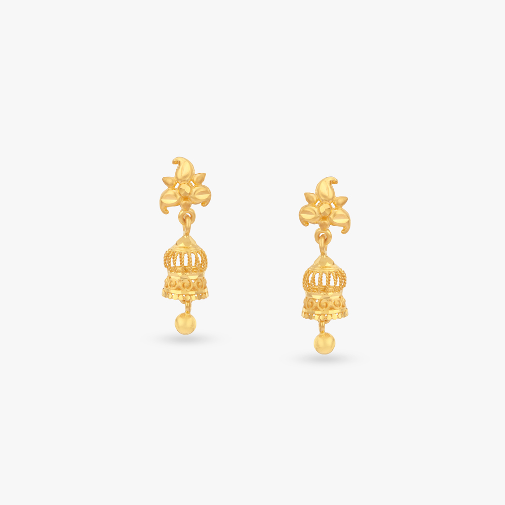 Lotus Crest Gold Jhumka Earrings,,hi-res image number null