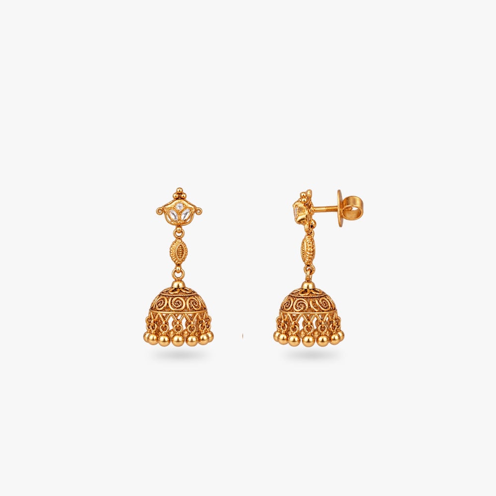 Filigree Bell Gold Drop Earrings,,hi-res image number null