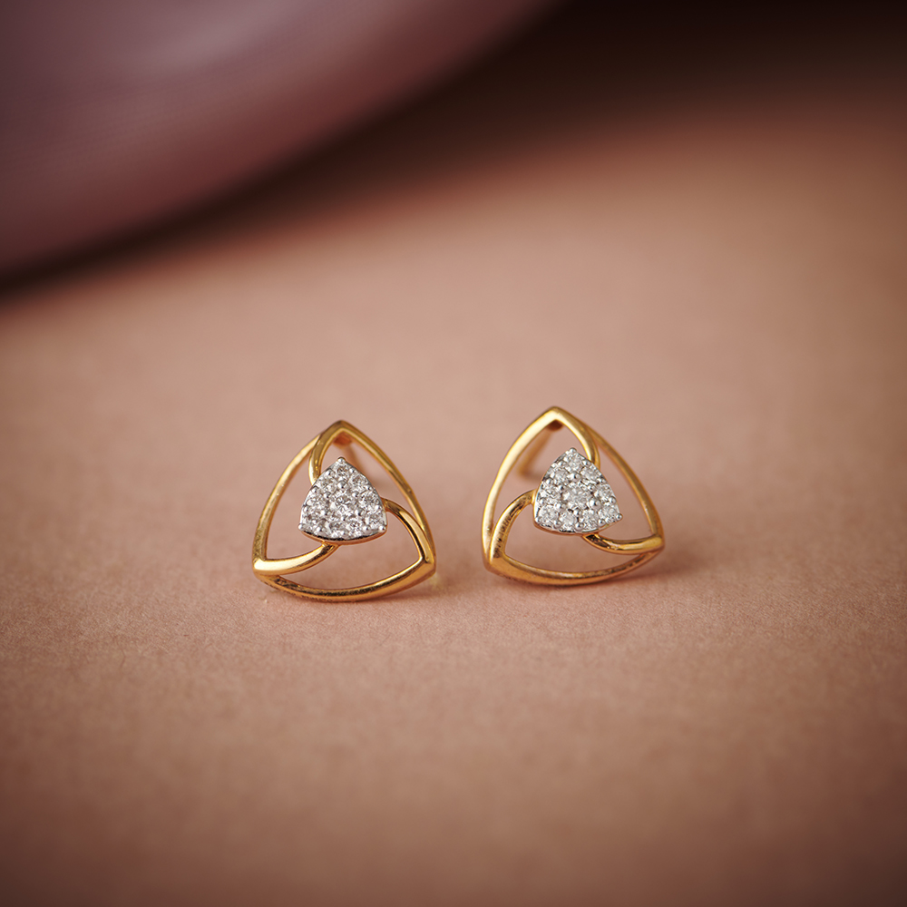 Fancy Floral Gold and Diamond Stud Earrings-baongoctrading.com.vn