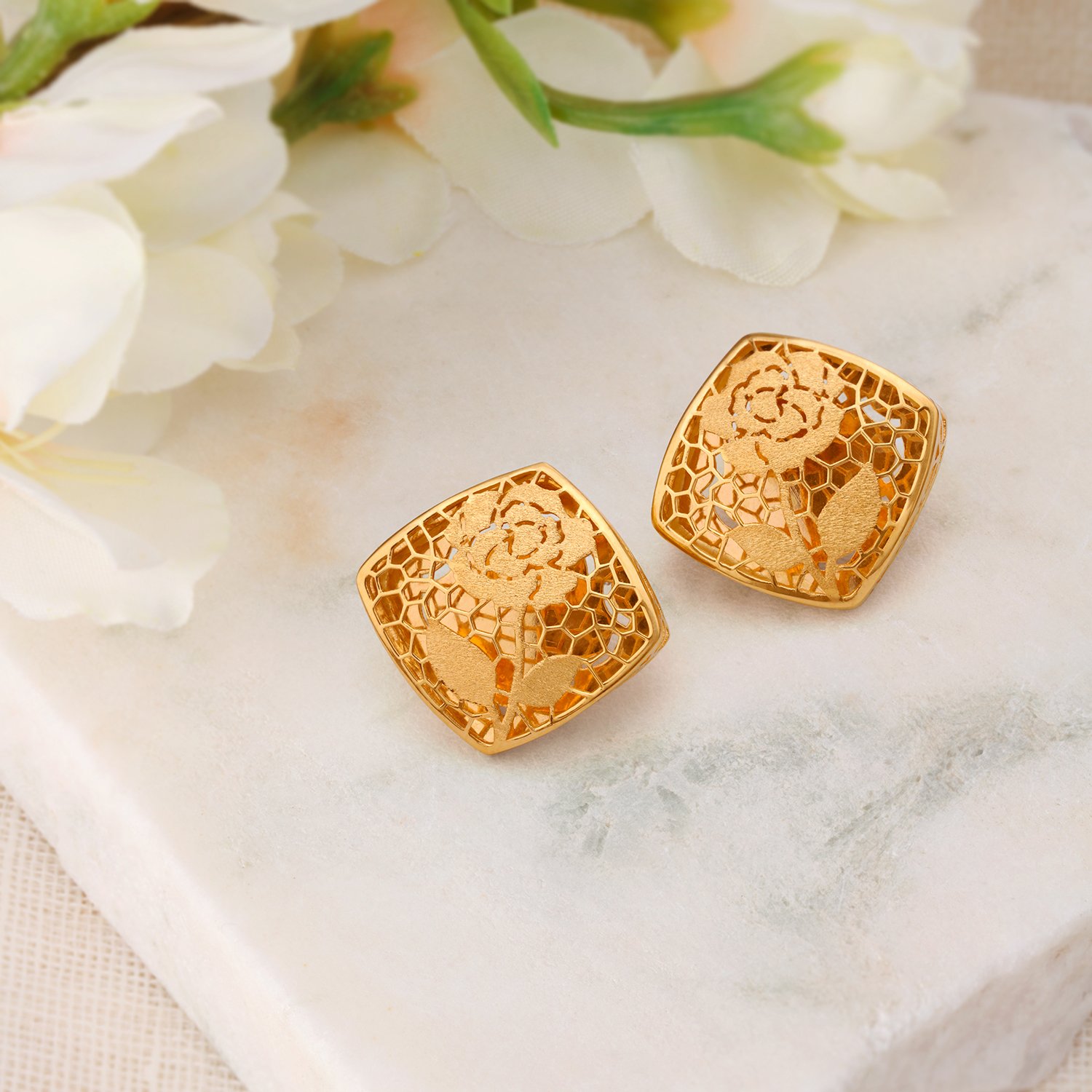 Luxurious Floral Gold Stud Earrings