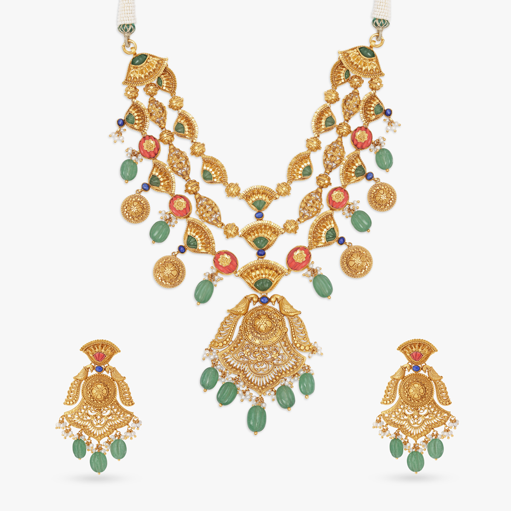 Sparkling Chandak Filigree Patterned Necklace Set,,hi-res image number null