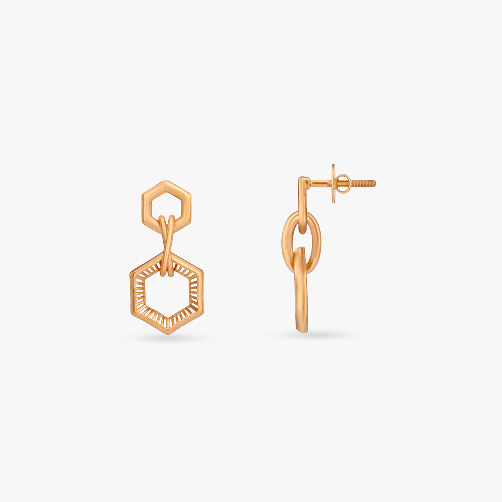 Interlinked Hexa Gold Drop Earrings,,hi-res image number null