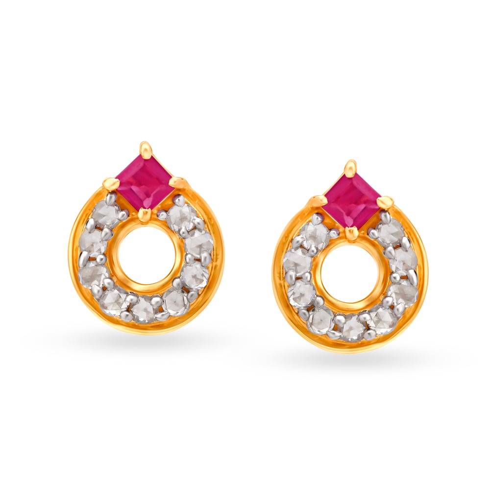 Gorgeous 18 Karat Yellow Gold And Ruby Ring Studs,,hi-res image number null