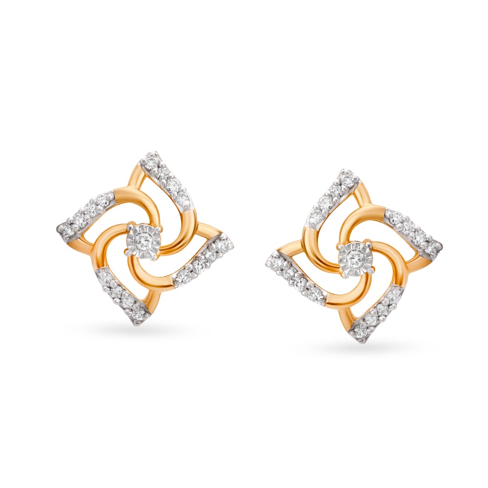 Pinwheel Inspired Gold and Diamond Stud Earrings,,hi-res image number null