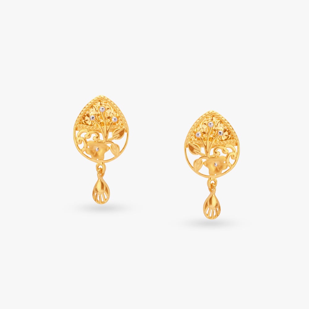 Exquisite Floral Drop Gold Pendant and Earrings Set,,hi-res image number null