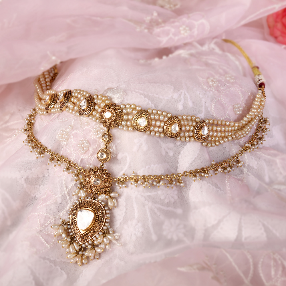 Regal Pearl Gold Maang Tikka,,hi-res image number null