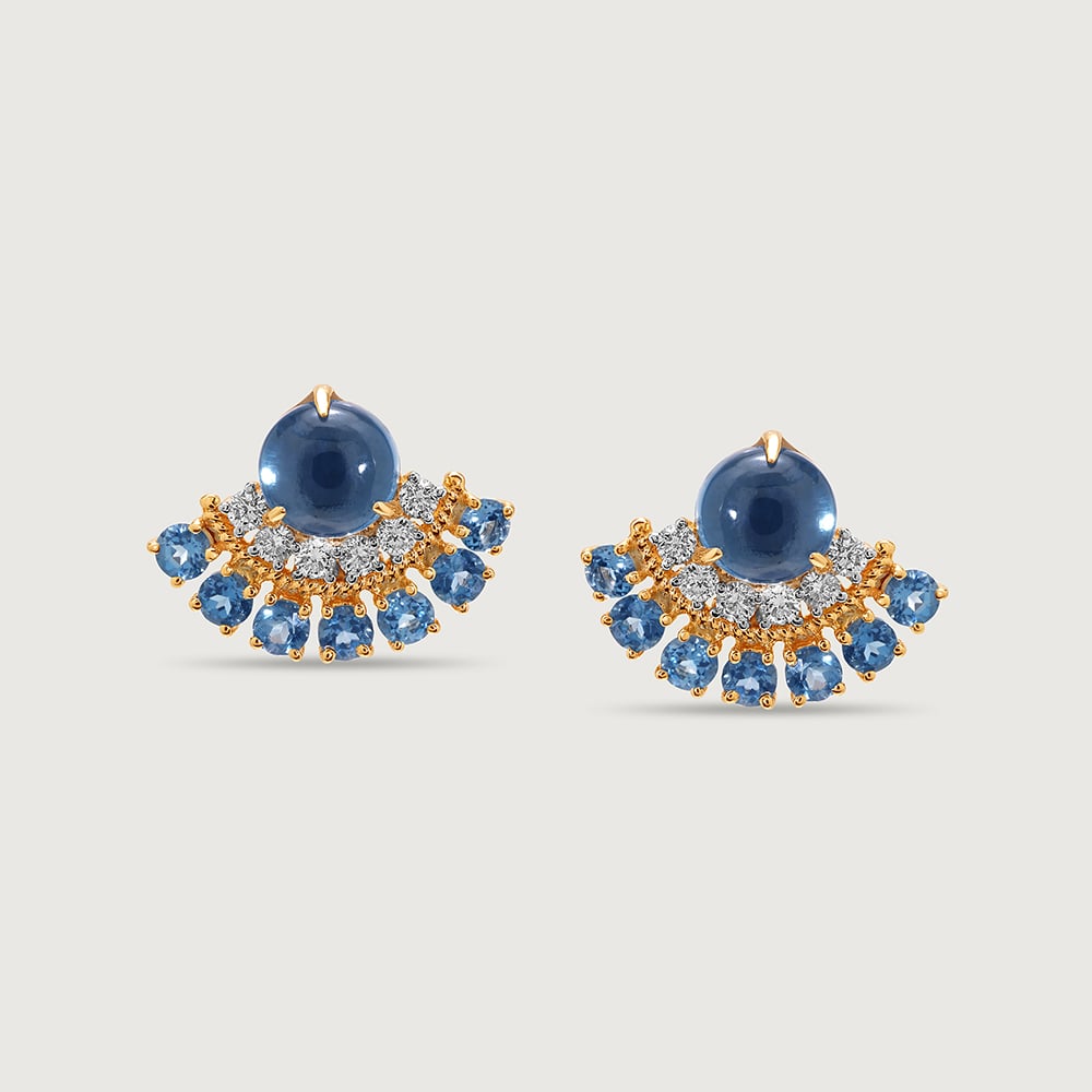 Bubbly Bliss 14KT Diamond & London Blue Topaz Stud Earrings,,hi-res image number null