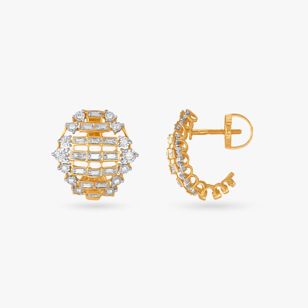 Sparkling Grid Diamond Hoop Earrings,,hi-res image number null