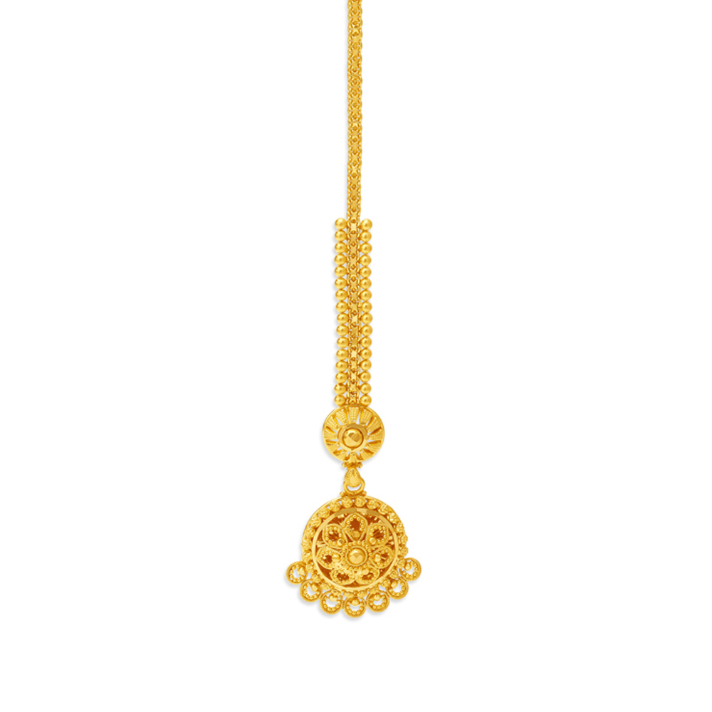 Graceful 22 Karat Yellow Gold Floral Maang Tikka