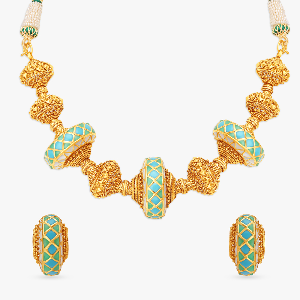 Marvellous Turquoise Badhroom Pattern Necklace Set,,hi-res image number null