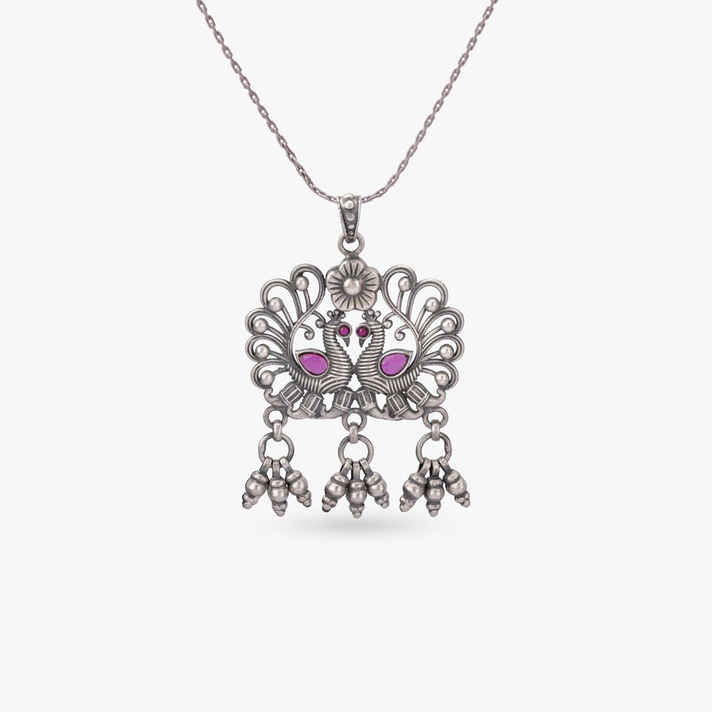 

Peacock Duet Silver Pendant