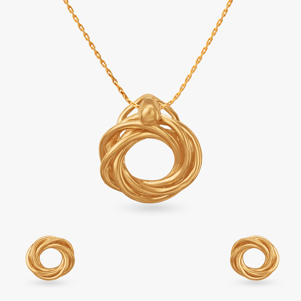 Knot Flow Gold Pendant and Earring Set,,hi-res image number null