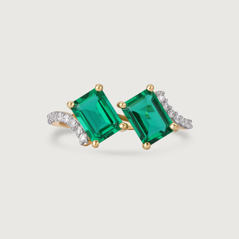 Radiant Envy 14KT Emerald & Diamond Ring,,hi-res image number null