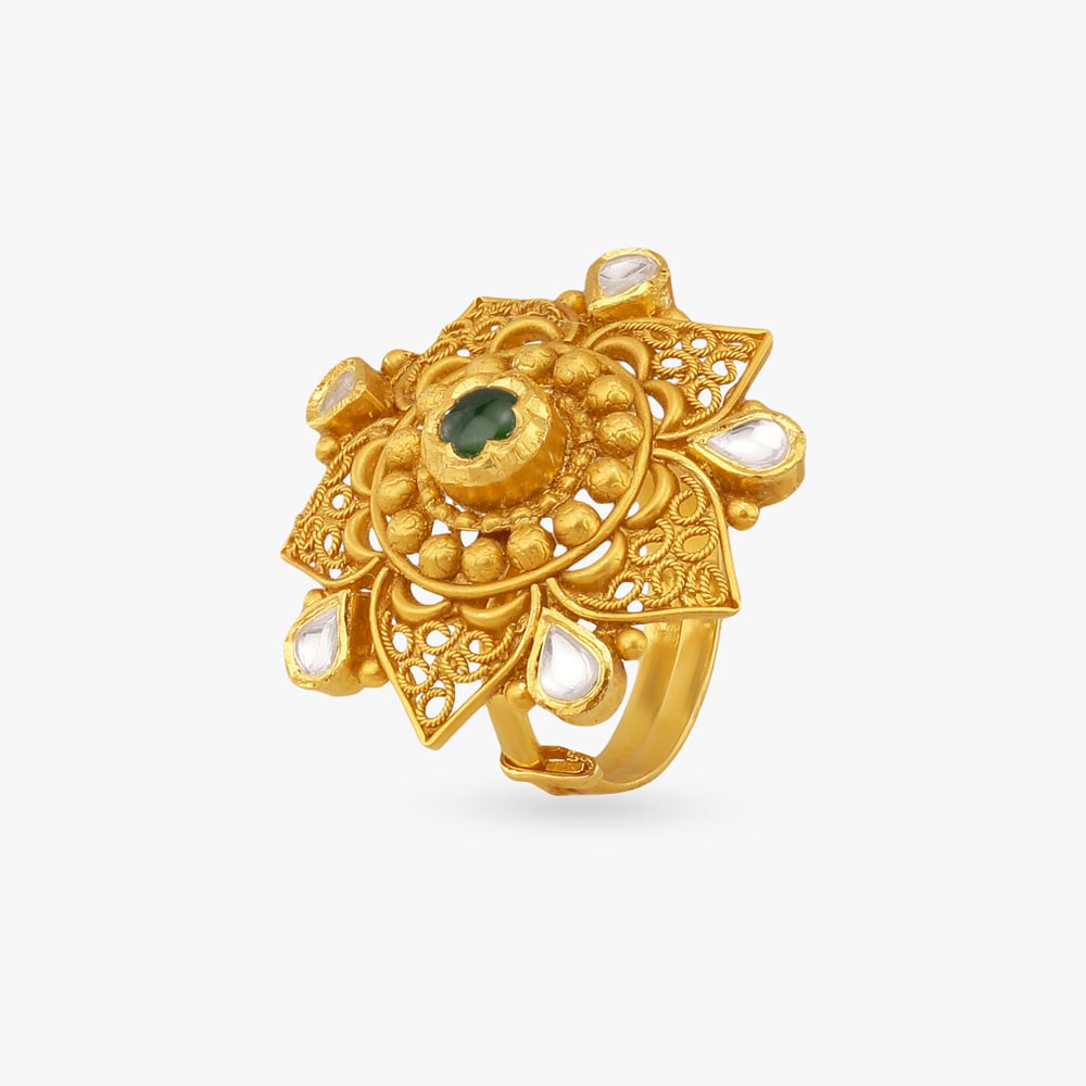 Ornate Rosette Gold Finger Ring,,hi-res image number null