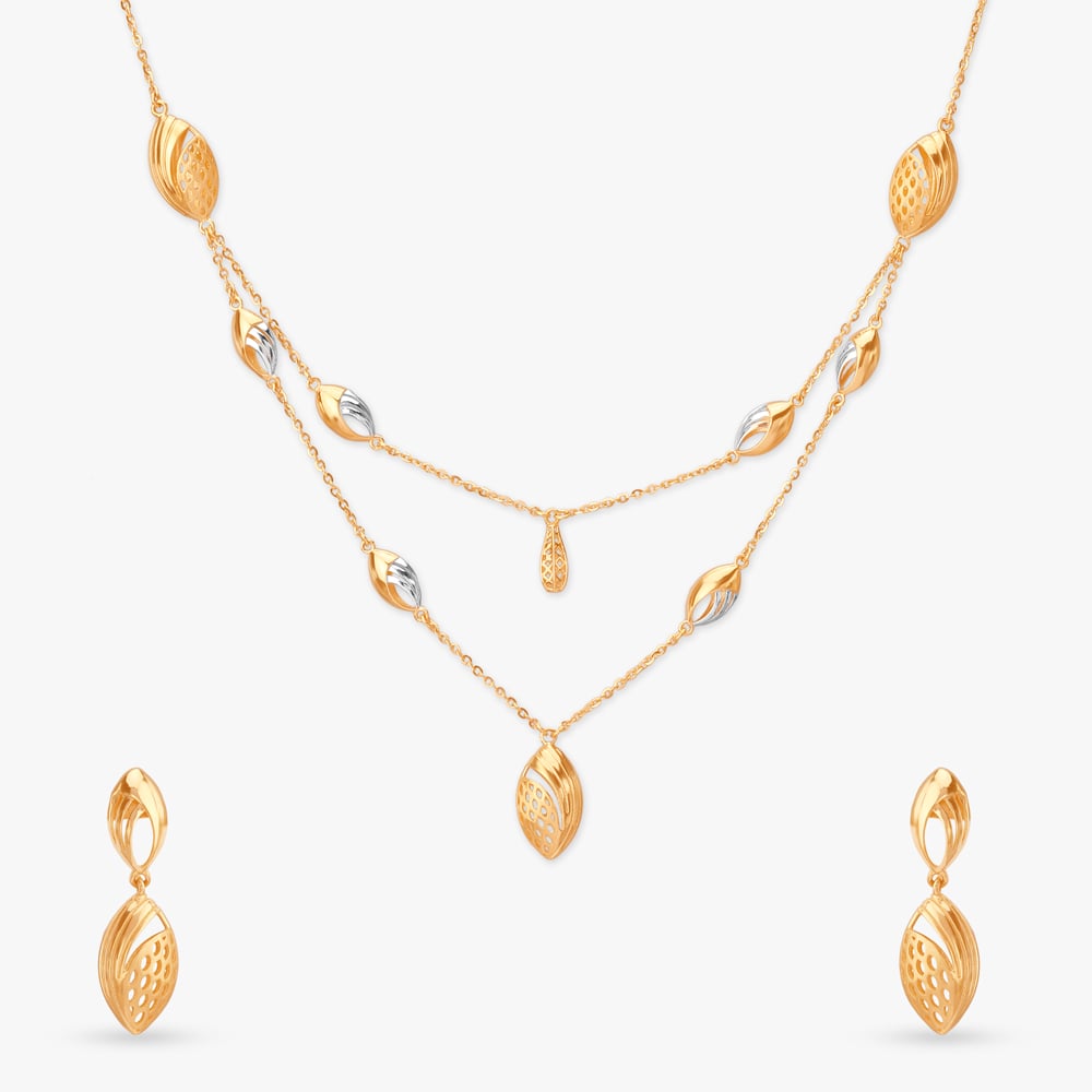 

Contemporary Sculpted Gold Necklace Set