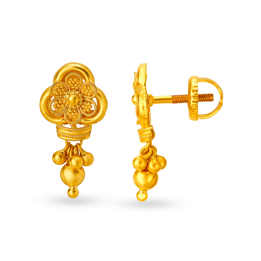 Graceful Floral Gold Drop Earrings,,hi-res image number null