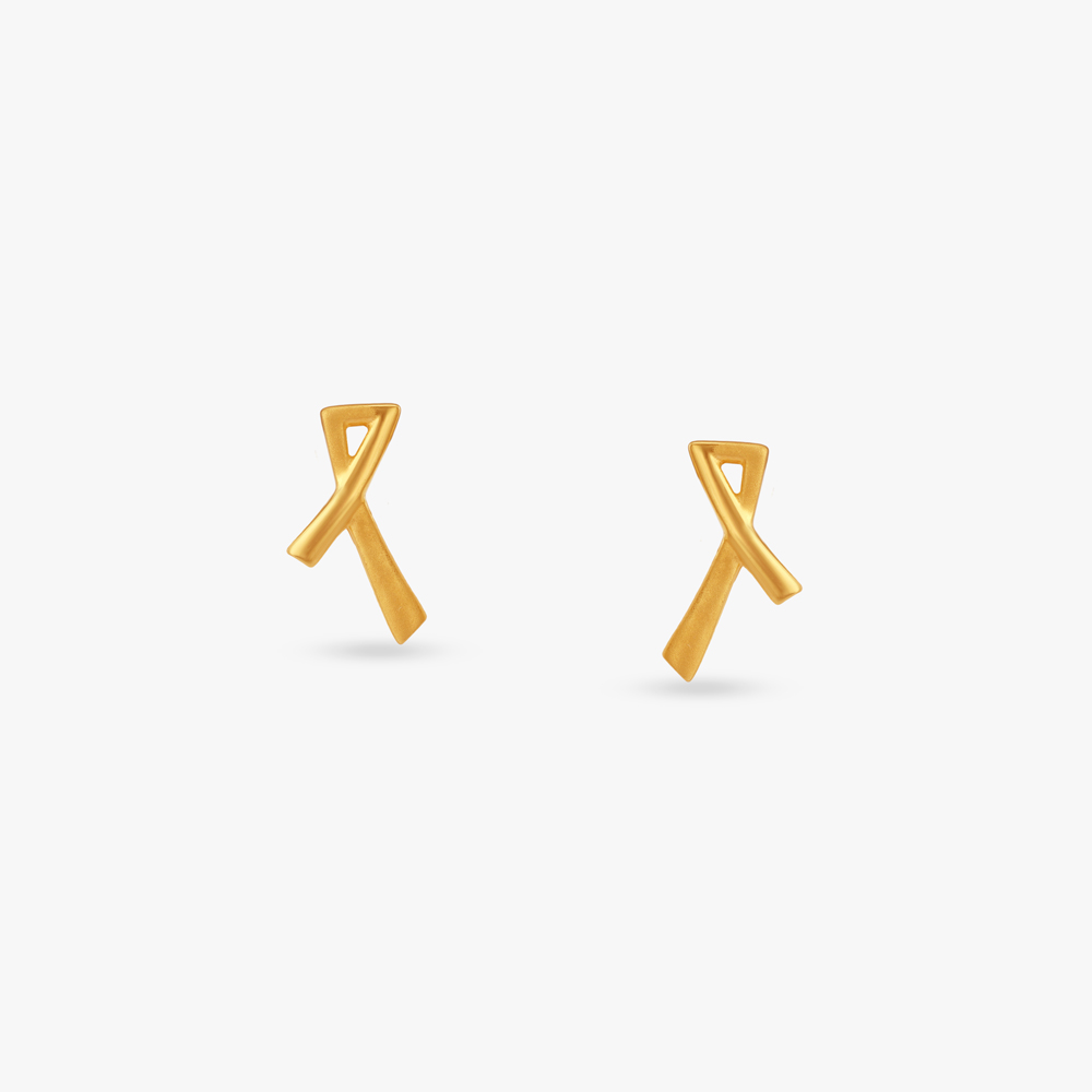 

Sleek Ribbon Gold Stud Earrings