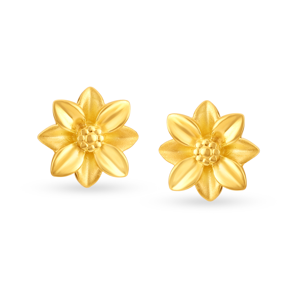 Contemporary Floral Alluring Gold Stud Earrings