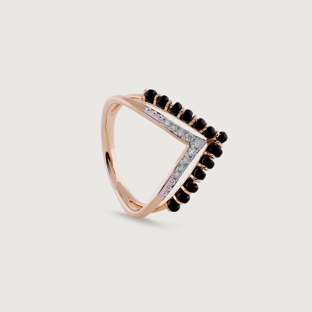Chevron Onyx Gold & Diamond Finger Ring,,hi-res image number null