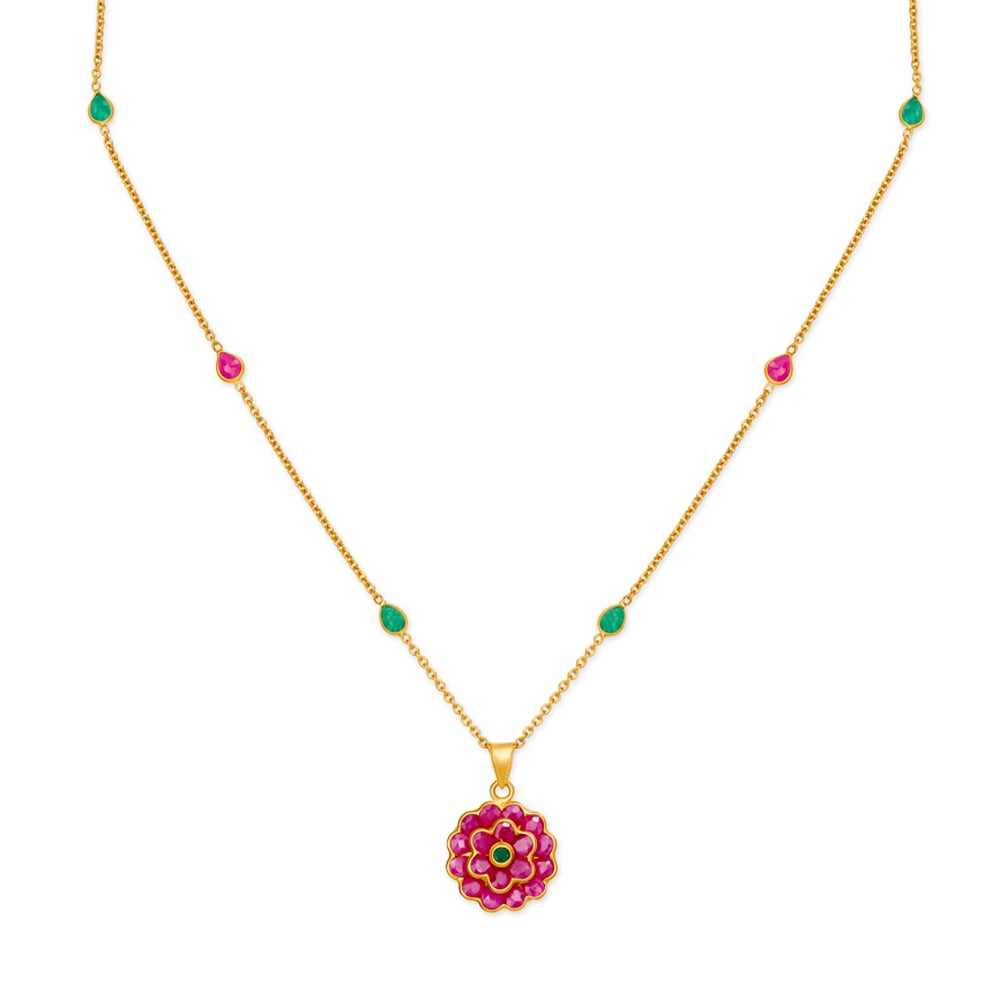 Elegant Emerald and Ruby Pendant with Chain,,hi-res image number null