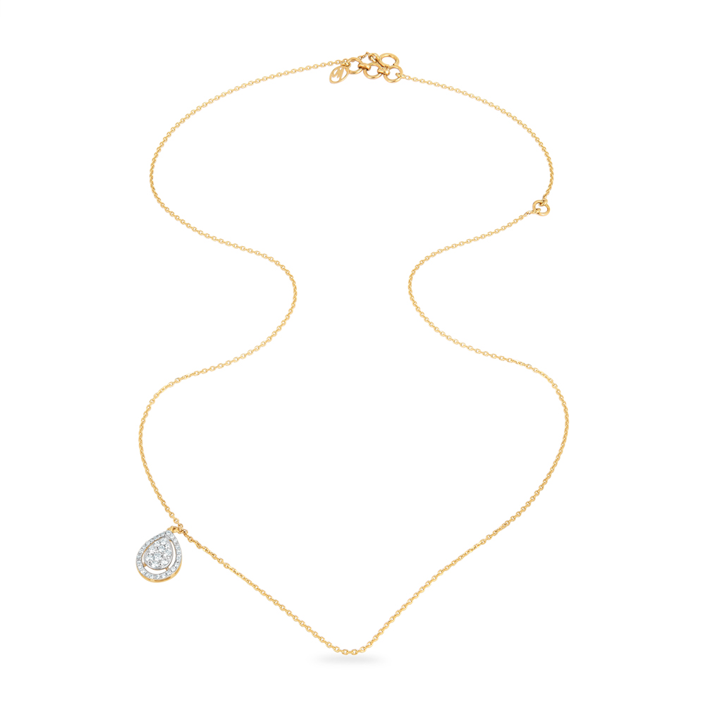 14KT Yellow Gold Drop Of Light Diamond Pendant With Chain
