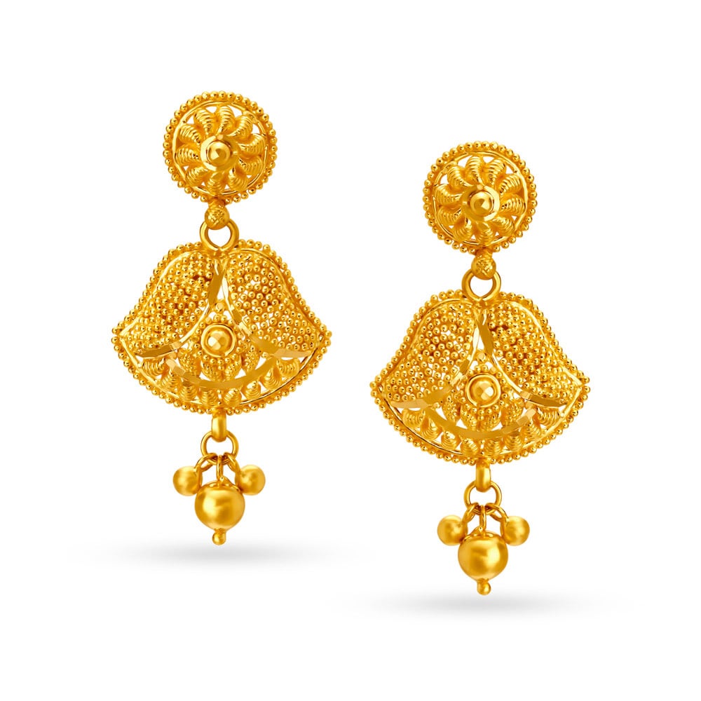 Enthralling Quad Shape Gold Drop Earrings