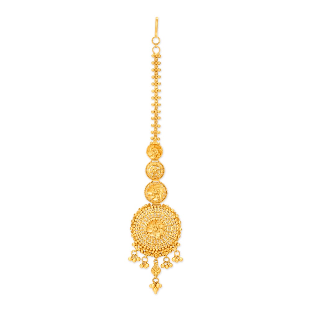 Carved Round Gold Maang Tikka,,hi-res image number null