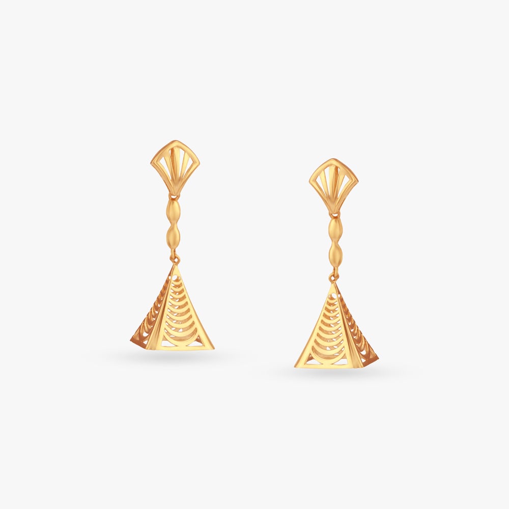 Sculpted Triangle Gold Jhumka Earrings,,hi-res image number null