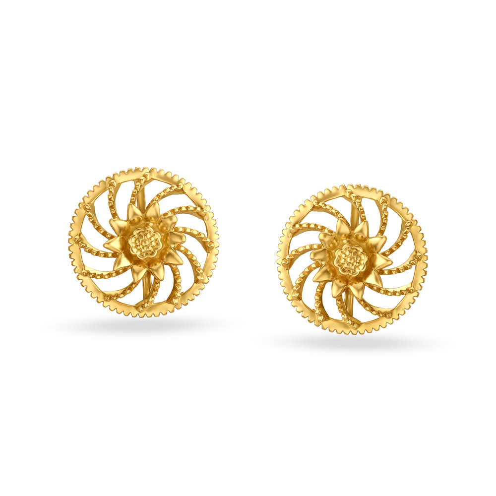 Striking Floral Gold Stud Earrings