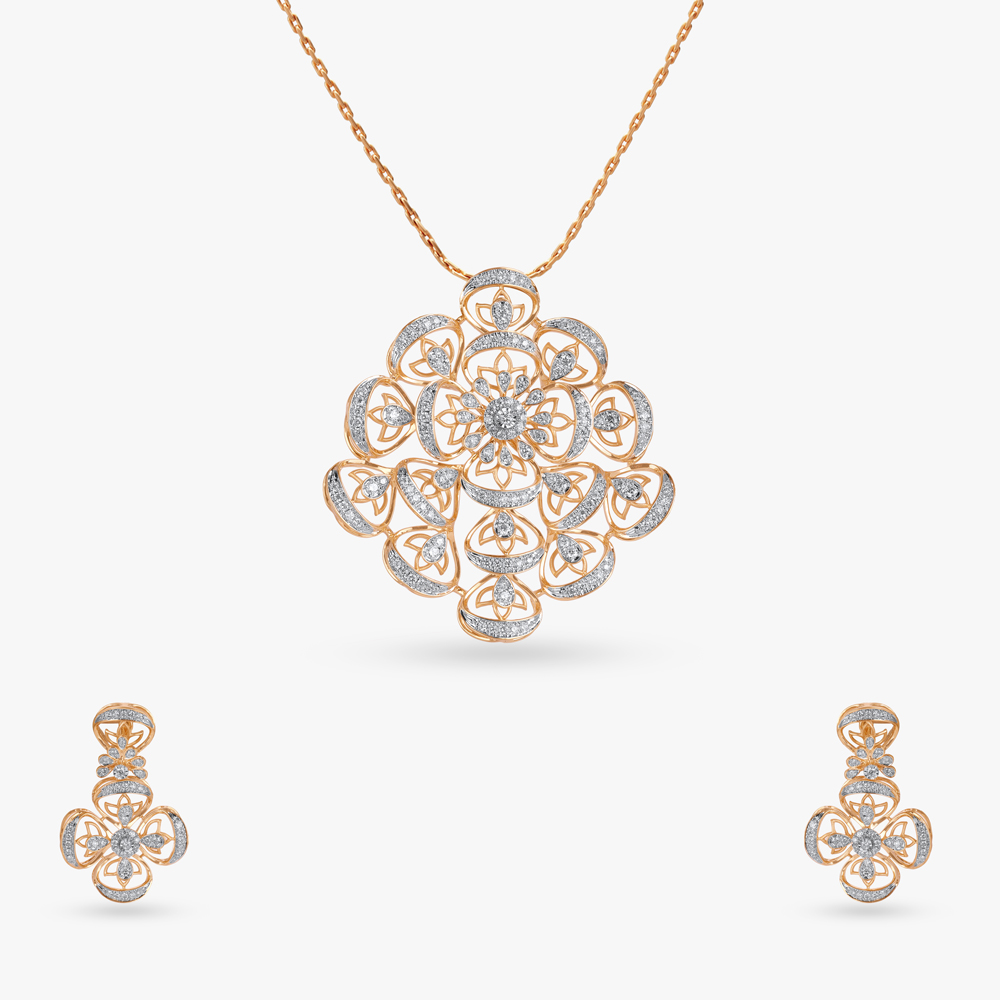 Sculpted Light Diamond Pendant and Earrings set,,hi-res image number null
