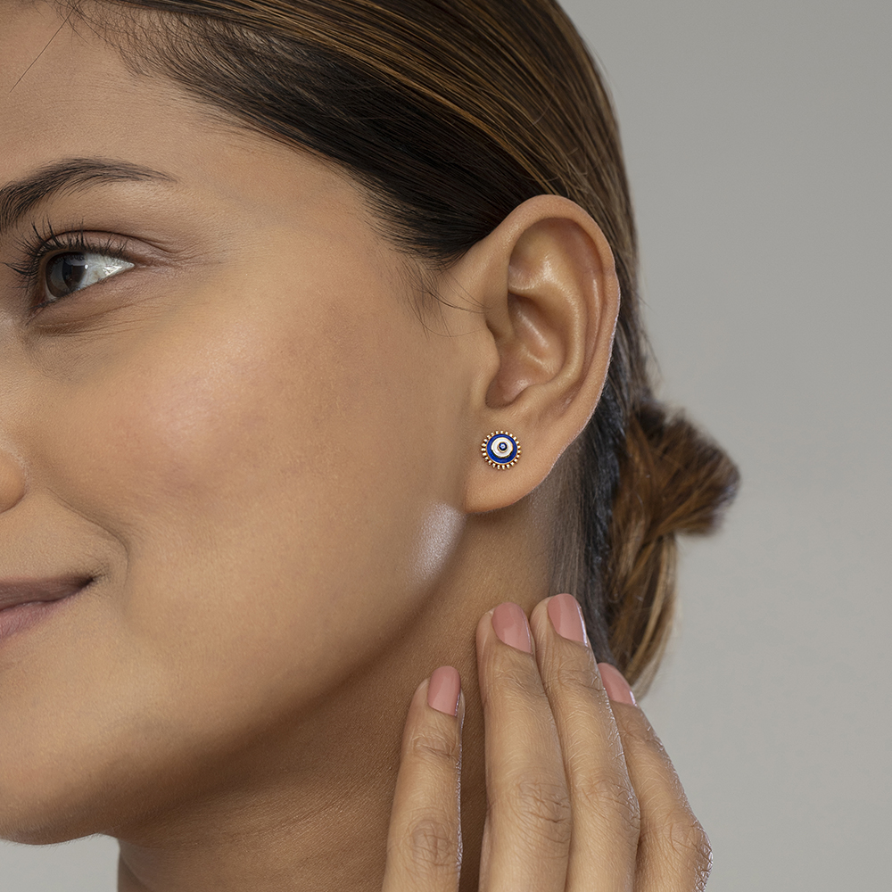 Starlight Evil Eye Gold Stud Earrings,,hi-res image number null