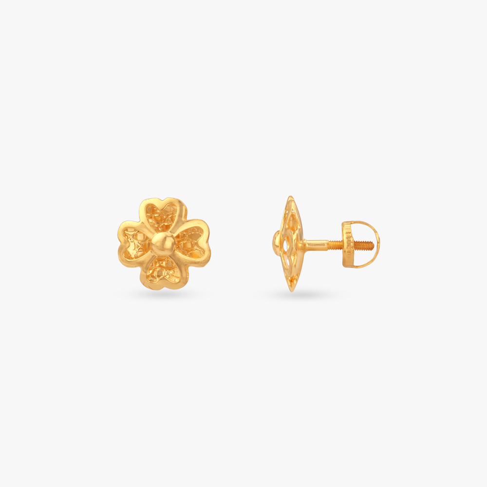 Heart Bloom Gold Stud Earrings for Kids,,hi-res image number null