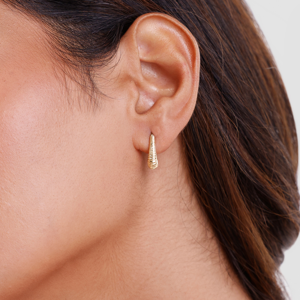 Ribbed Cascade Gold Hoop Earrings,,hi-res image number null