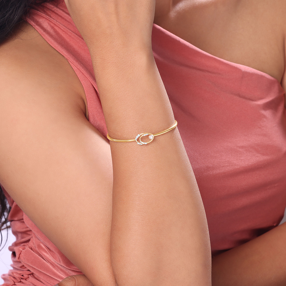 Twirl Shine Pearl & Diamond Bangle,,hi-res image number null